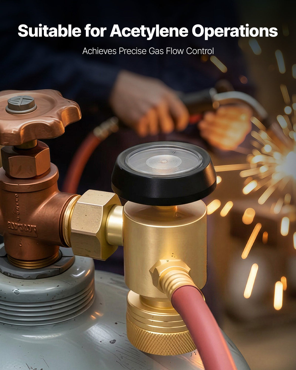 VEVOR CGA520 Acetylene Regulator for B-Type Tanks, AR-B Air Acetylene Regulator Gauge with 3/8"-24 LH Outlet Connection, Heavy-Duty Brass Body for Welding Brazing Applications - CGYGDJQKQYGA0TJWV001V0 - view 7