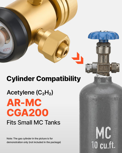 VEVOR CGA200 Acetylene Regulator for Small MC Tanks, AR-MC Air Acetylene Regulator Gauge with 3/8"-24 LH Outlet Connection, Heavy-Duty Brass Body for Welding Brazing Applications - CGYGDJQKQYGAL9U14001V0 - view 3