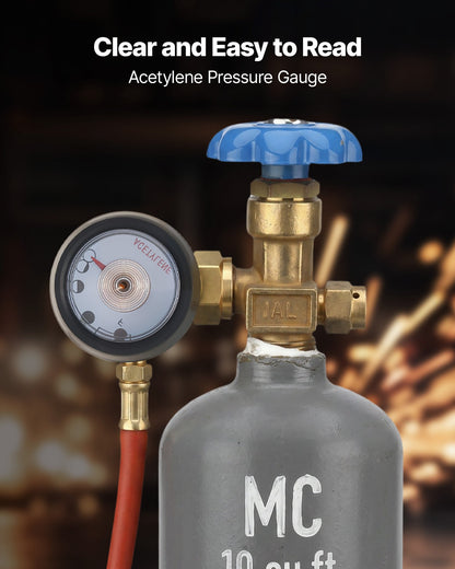 VEVOR CGA200 Acetylene Regulator for Small MC Tanks, AR-MC Air Acetylene Regulator Gauge with 3/8"-24 LH Outlet Connection, Heavy-Duty Brass Body for Welding Brazing Applications - CGYGDJQKQYGAL9U14001V0 - view 5
