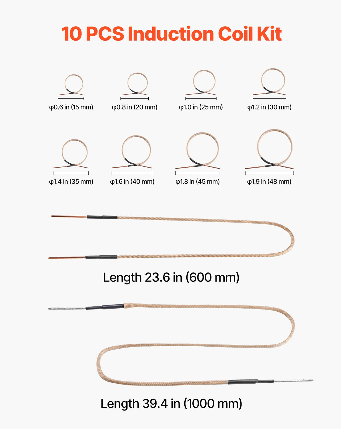VEVOR 10PCS Magnetic Induction Heater Coil, Induction Heating Coil Accessories Kit with Flexibility and Long Lifespan, for Removing Rusty Bolts and Nuts, 8 Coils + 1 U-Shaped + 1 Free Forming - CGYJRQXQTJ10HY9QI001V0 - view 3