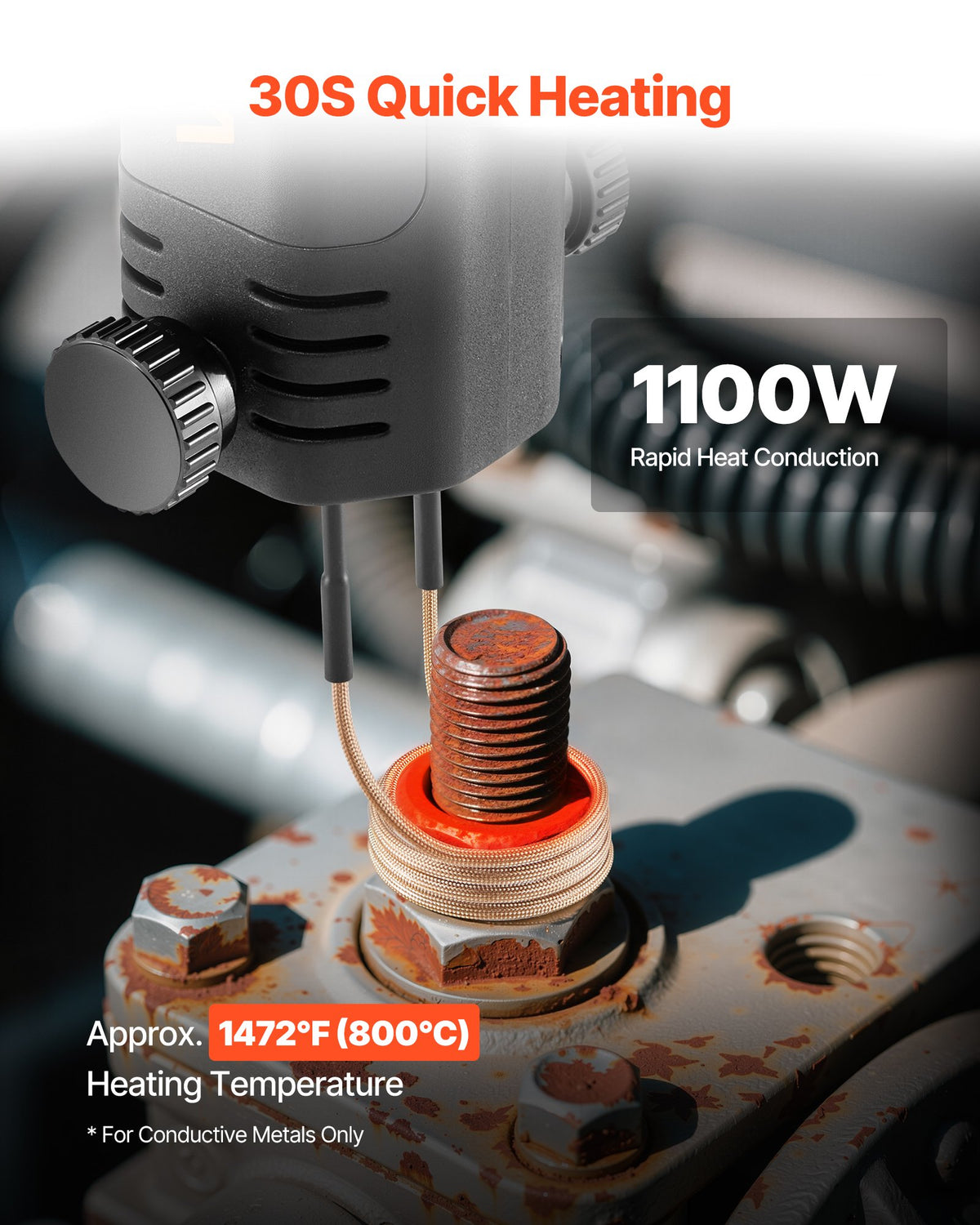 VEVOR Induction Heater Bolt Removal, 1100W 110V Magnetic Induction Heater Kit, Handheld Nut Buster Tool for Rusty Screw Removing, Car Garage Repairing Tools with 8 Coil and Box - CGYJRQZJTJ10AGKME001V1 - view 3