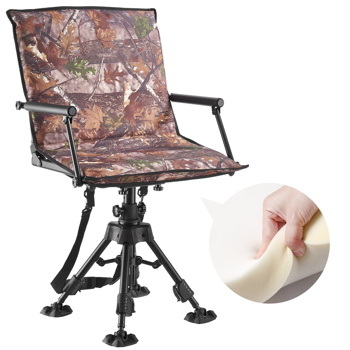 VEVOR Hunting Chair, 360° Silent Swivel, Foldable Portable Blind Chair, Heavy-Duty Steel Frame Ground Stool Seat, with Armrests, Cover, Anti-Sink Feet, Height Adjustable, 350 Lbs Capacity for Camping - CGZDKDFSKCYTSR6TK001V0 - view 1