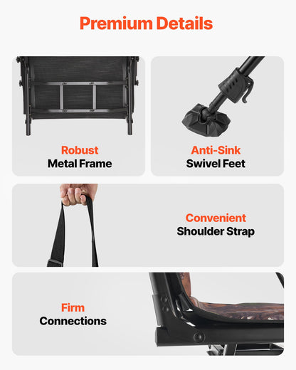 VEVOR Hunting Chair, 360° Silent Swivel, Foldable Portable Blind Chair, Heavy-Duty Steel Frame Ground Stool Seat, with Armrests, Cover, Anti-Sink Feet, Height Adjustable, 350 Lbs Capacity for Camping - CGZDKDFSKCYTSR6TK001V0 - view 6