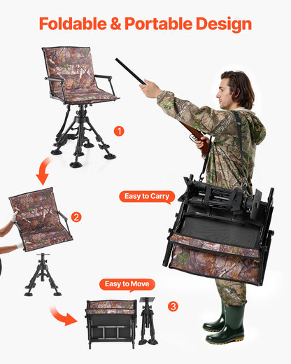 VEVOR Hunting Chair, 360° Silent Swivel, Foldable Portable Blind Chair, Heavy-Duty Steel Frame Ground Stool Seat, with Armrests, Cover, Anti-Sink Feet, Height Adjustable, 350 Lbs Capacity for Camping - CGZDKDFSKCYTSR6TK001V0 - view 7
