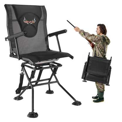 VEVOR Hunting Chair, 360° Silent Swivel, Foldable Portable Blind Chair, Heavy-Duty Steel Frame Ground Stool Seat, with Armrests, Adjustable Carry Strap, Anti-Sink Feet, 300 Lbs Capacity for Fishing - CGZDKDFSQSBMFZAJ6001V0 - view 1