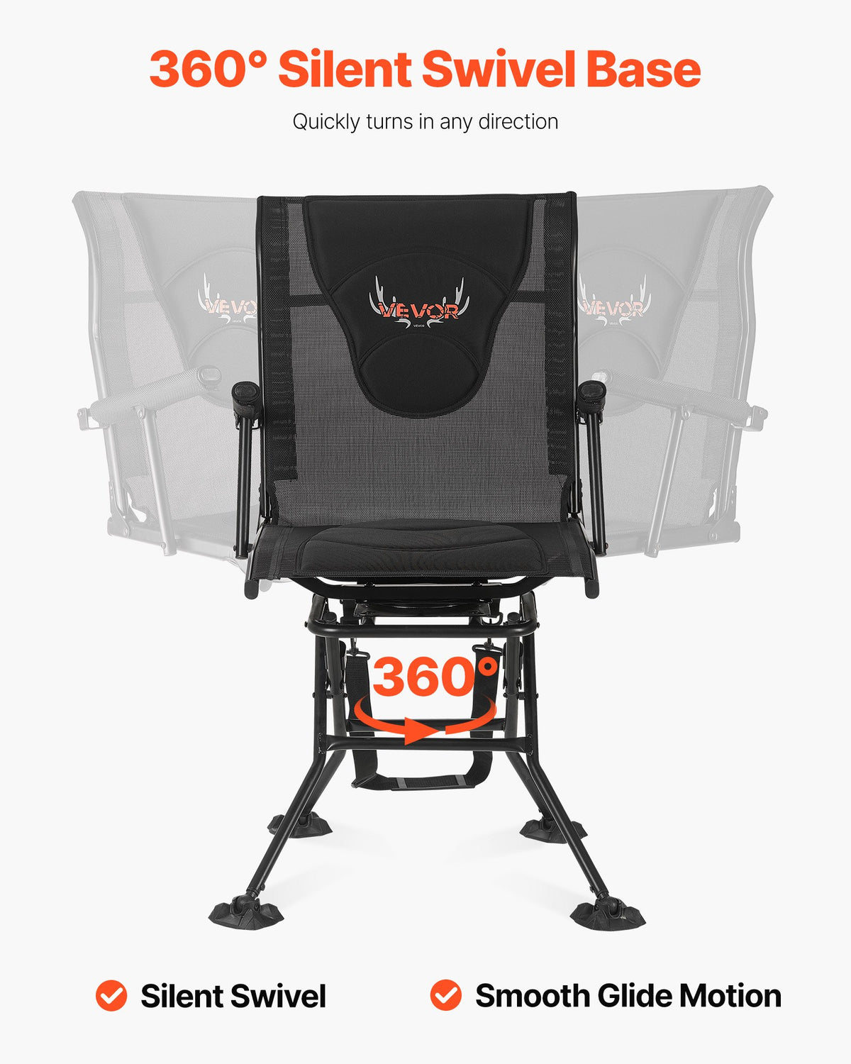 VEVOR Hunting Chair, 360° Silent Swivel, Foldable Portable Blind Chair, Heavy-Duty Steel Frame Ground Stool Seat, with Armrests, Adjustable Carry Strap, Anti-Sink Feet, 300 Lbs Capacity for Fishing - CGZDKDFSQSBMFZAJ6001V0 - view 4