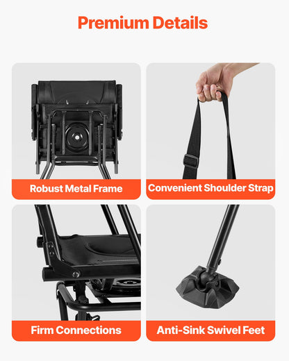 VEVOR Hunting Chair, 360° Silent Swivel, Foldable Portable Blind Chair, Heavy-Duty Steel Frame Ground Stool Seat, with Armrests, Adjustable Carry Strap, Anti-Sink Feet, 300 Lbs Capacity for Fishing - CGZDKDFSQSBMFZAJ6001V0 - view 5