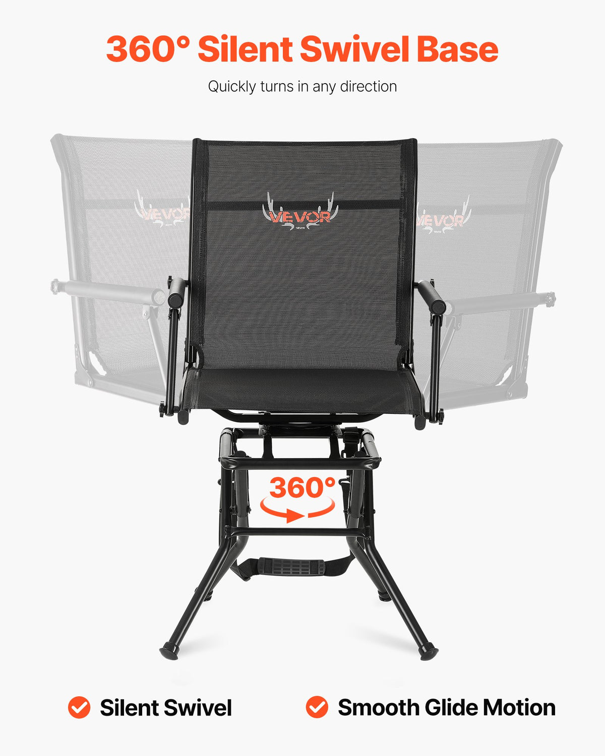 VEVOR Hunting Chair, 360° Silent Swivel, Foldable Lightweight Portable Blind Chair, Heavy-Duty Steel Frame Ground Stool Seat, with Armrest, Adjustable Carry Strap, 300 Lbs Capacity for Fishing Camping - CGZDKDFSTSLD5OT1O001V0 - view 4