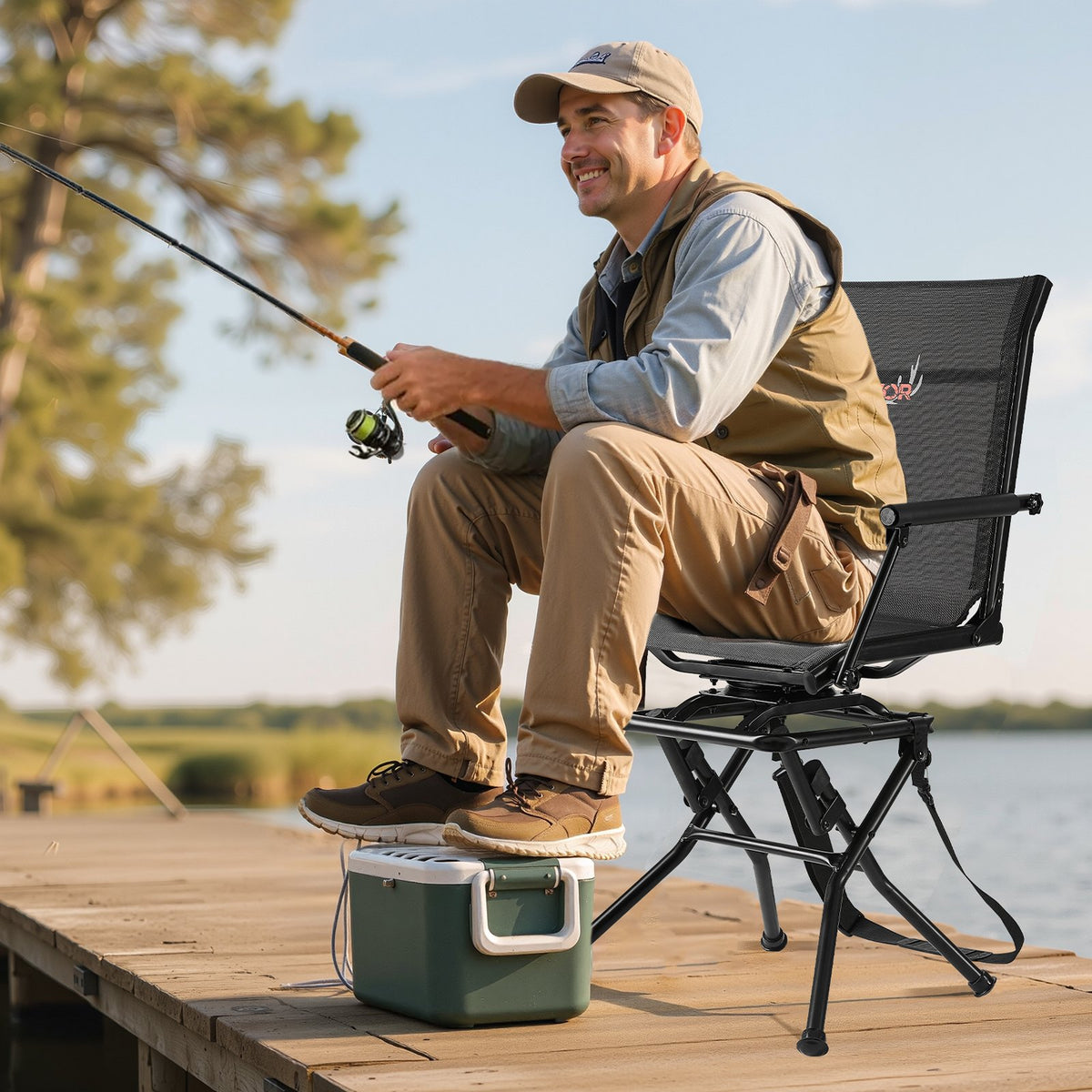 VEVOR Hunting Chair, 360° Silent Swivel, Foldable Lightweight Portable Blind Chair, Heavy-Duty Steel Frame Ground Stool Seat, with Armrest, Adjustable Carry Strap, 300 Lbs Capacity for Fishing Camping - CGZDKDFSTSLD5OT1O001V0 - view 9