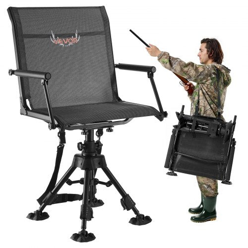 VEVOR Hunting Chair, 360° Silent Swivel, Foldable Portable Blind Chair, Heavy-Duty Steel Frame Ground Stool Seat,with Armrests, Anti-Sink Feet, Height Adjustable, 350 Lbs Capacity for Fishing Camping - CGZDKDFSTSLSEGJQP001V0 - view 2