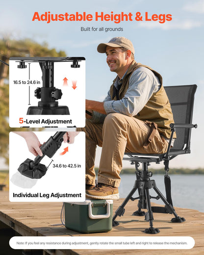 VEVOR Hunting Chair, 360° Silent Swivel, Foldable Portable Blind Chair, Heavy-Duty Steel Frame Ground Stool Seat,with Armrests, Anti-Sink Feet, Height Adjustable, 350 Lbs Capacity for Fishing Camping - CGZDKDFSTSLSEGJQP001V0 - view 5