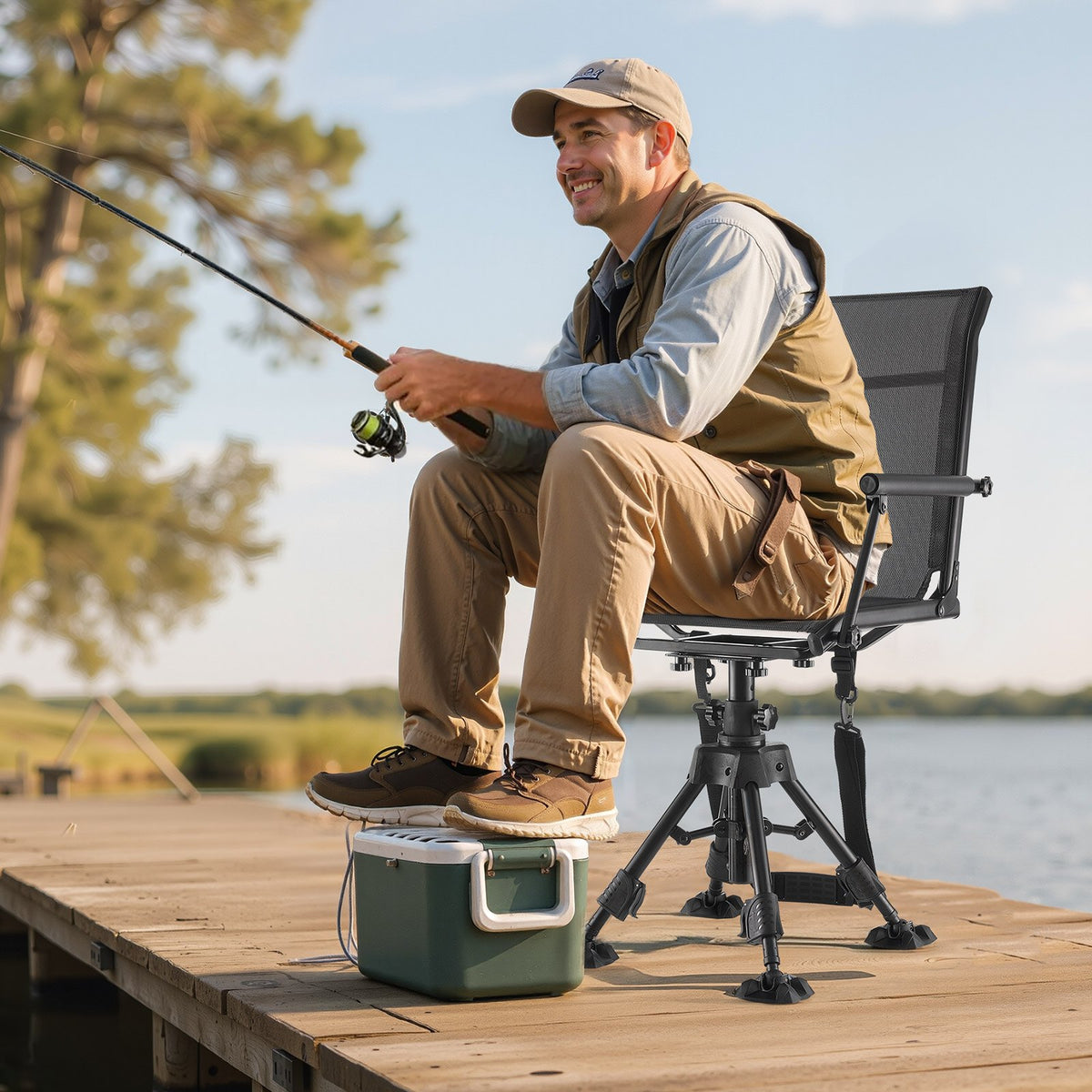 VEVOR Hunting Chair, 360° Silent Swivel, Foldable Portable Blind Chair, Heavy-Duty Steel Frame Ground Stool Seat,with Armrests, Anti-Sink Feet, Height Adjustable, 350 Lbs Capacity for Fishing Camping - CGZDKDFSTSLSEGJQP001V0 - view 9