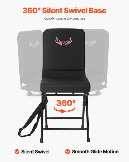 VEVOR Hunting Chair, 360° Silent Swivel, Foldable Lightweight Portable Blind Chair, Heavy-Duty Steel Frame Ground Stool Seat, with Adjustable Shoulder Strap, 300 Lbs Capacity for Fishing, Camping - CGZDKWFSRBKDQC3M7001V0 - view 4