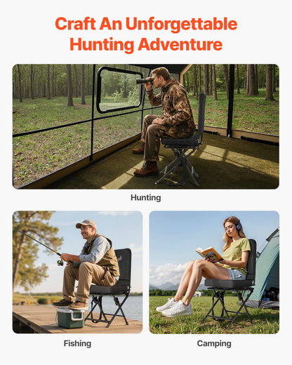 VEVOR Hunting Chair, 360° Silent Swivel, Foldable Lightweight Portable Blind Chair, Heavy-Duty Steel Frame Ground Stool Seat, with Adjustable Shoulder Strap, 300 Lbs Capacity for Fishing, Camping - CGZDKWFSRBKDQC3M7001V0 - view 7