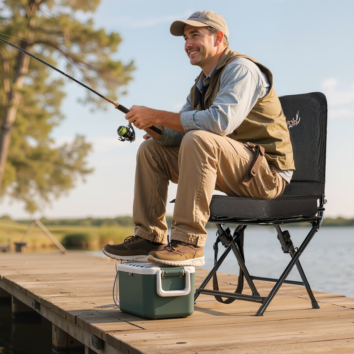VEVOR Hunting Chair, 360° Silent Swivel, Foldable Lightweight Portable Blind Chair, Heavy-Duty Steel Frame Ground Stool Seat, with Adjustable Shoulder Strap, 300 Lbs Capacity for Fishing, Camping - CGZDKWFSRBKDQC3M7001V0 - view 9