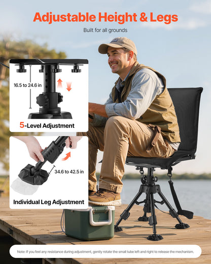 VEVOR Hunting Chair, 360° Silent Swivel, Foldable Portable Blind Chair, Heavy-Duty Steel Frame Ground Stool Seat,with Seat Cover, Anti-Sink Feet, Height Adjustable, 350 Lbs Capacity, for Fishing - CGZDKWFSSMZMOHCQF001V0 - view 5