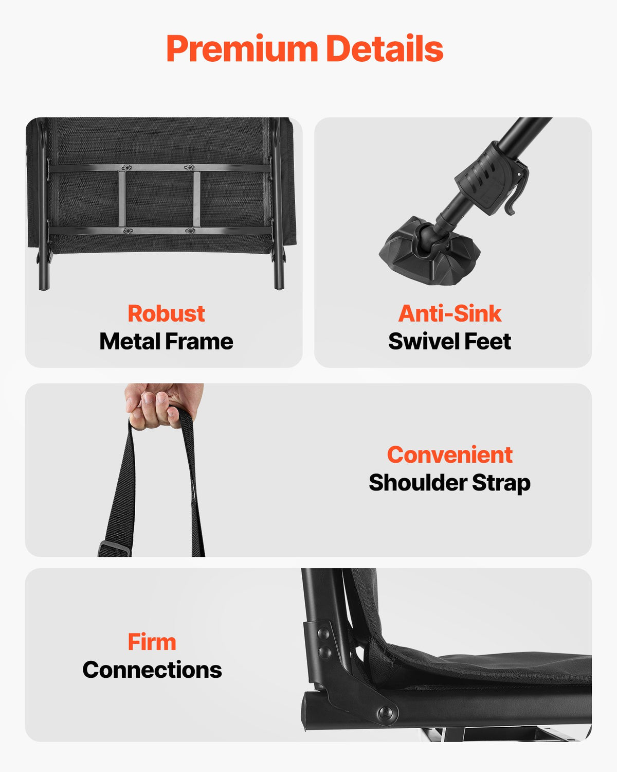 VEVOR Hunting Chair, 360° Silent Swivel, Foldable Portable Blind Chair, Heavy-Duty Steel Frame Ground Stool Seat,with Seat Cover, Anti-Sink Feet, Height Adjustable, 350 Lbs Capacity, for Fishing - CGZDKWFSSMZMOHCQF001V0 - view 6