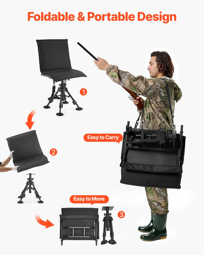 VEVOR Hunting Chair, 360° Silent Swivel, Foldable Portable Blind Chair, Heavy-Duty Steel Frame Ground Stool Seat,with Seat Cover, Anti-Sink Feet, Height Adjustable, 350 Lbs Capacity, for Fishing - CGZDKWFSSMZMOHCQF001V0 - view 7