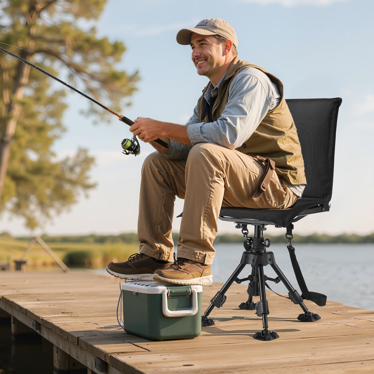 VEVOR Hunting Chair, 360° Silent Swivel, Foldable Portable Blind Chair, Heavy-Duty Steel Frame Ground Stool Seat,with Seat Cover, Anti-Sink Feet, Height Adjustable, 350 Lbs Capacity, for Fishing - CGZDKWFSSMZMOHCQF001V0 - view 9