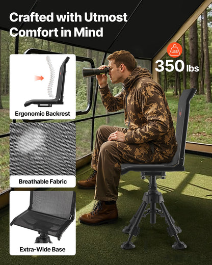 VEVOR Hunting Chair, 360° Silent Swivel, Foldable Portable Blind Chair, Heavy-Duty Steel Frame Ground Stool Seat with Anti-Sink Swivel Feet, Height Adjustable, 350 Lbs Capacity for Fishing Camping - CGZDKWFSTSLS1QCNY001V0 - view 3