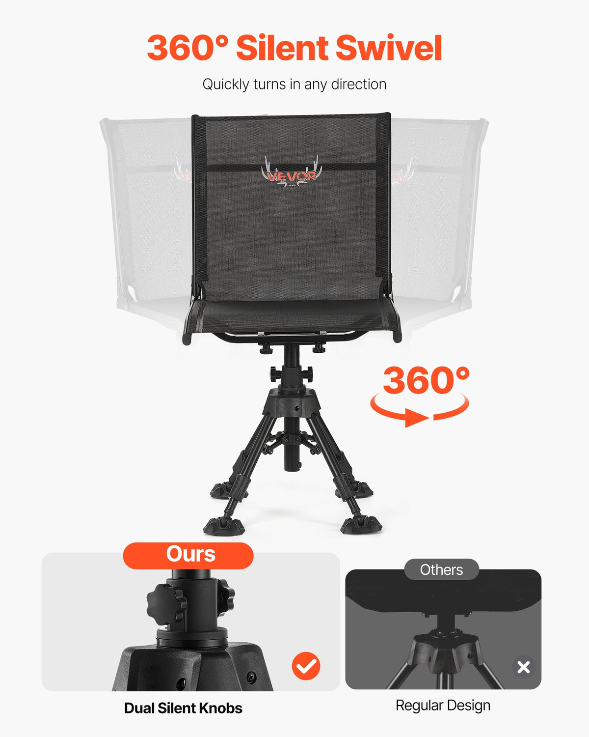VEVOR Hunting Chair, 360° Silent Swivel, Foldable Portable Blind Chair, Heavy-Duty Steel Frame Ground Stool Seat with Anti-Sink Swivel Feet, Height Adjustable, 350 Lbs Capacity for Fishing Camping - CGZDKWFSTSLS1QCNY001V0 - view 4