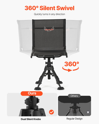 VEVOR Hunting Chair, 360° Silent Swivel, Foldable Portable Blind Chair, Heavy-Duty Steel Frame Ground Stool Seat with Anti-Sink Swivel Feet, Height Adjustable, 350 Lbs Capacity for Fishing Camping - CGZDKWFSTSLS1QCNY001V0 - view 4