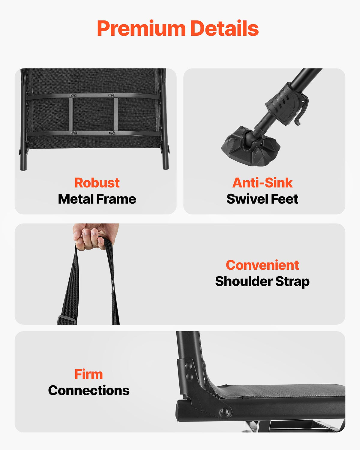 VEVOR Hunting Chair, 360° Silent Swivel, Foldable Portable Blind Chair, Heavy-Duty Steel Frame Ground Stool Seat with Anti-Sink Swivel Feet, Height Adjustable, 350 Lbs Capacity for Fishing Camping - CGZDKWFSTSLS1QCNY001V0 - view 6