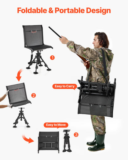 VEVOR Hunting Chair, 360° Silent Swivel, Foldable Portable Blind Chair, Heavy-Duty Steel Frame Ground Stool Seat with Anti-Sink Swivel Feet, Height Adjustable, 350 Lbs Capacity for Fishing Camping - CGZDKWFSTSLS1QCNY001V0 - view 7