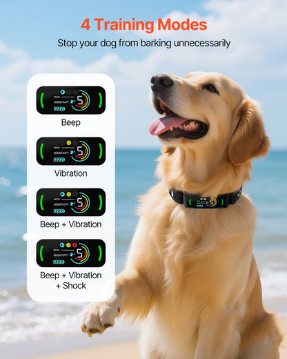 VEVOR Dog Bark Collar, Smart Bark Collar for Large Medium Small Dogs, IP67 Waterproof Rechargeable Anti-Bark Collars for Dogs, Dog Anti-Barking Device, 6 Adjustable Sensitivity Beep Vibration (Black) - CGZFXQSKZKDJ8Z0U0001V9 - view 3