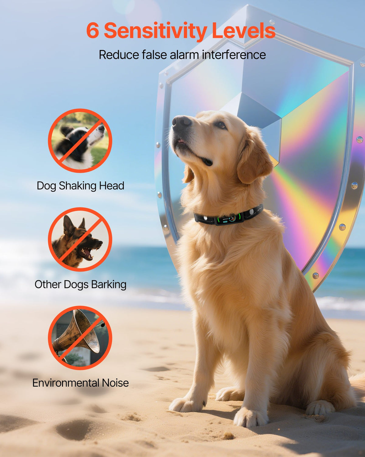 VEVOR Dog Bark Collar, Smart Bark Collar for Large Medium Small Dogs, IP67 Waterproof Rechargeable Anti-Bark Collars for Dogs, Dog Anti-Barking Device, 6 Adjustable Sensitivity Beep Vibration (Black) - CGZFXQSKZKDJ8Z0U0001V9 - view 4