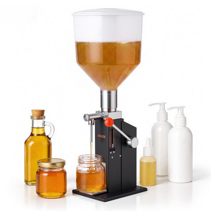 VEVOR Manual Filling Machine, 10-120 ml, 12 L Hopper, Paste Liquid Filler, for Water, Honey, Oil, Shampoo and Lotion, Anti-Drip Nozzle, Adjustable Bottle Stand, Carbon Steel Body, Effort-Saving Handle - CGZLSSD120MLDZB6K001V0 - view 1