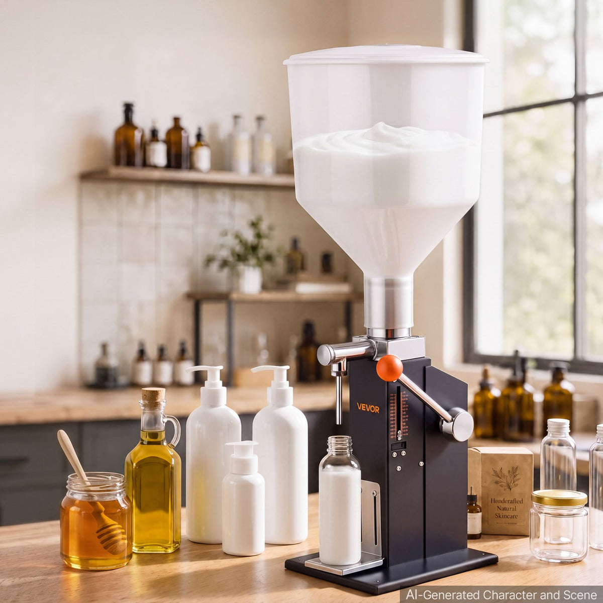 VEVOR Manual Filling Machine, 10-120 ml, 12 L Hopper, Paste Liquid Filler, for Water, Honey, Oil, Shampoo and Lotion, Anti-Drip Nozzle, Adjustable Bottle Stand, Carbon Steel Body, Effort-Saving Handle - CGZLSSD120MLDZB6K001V0 - view 9