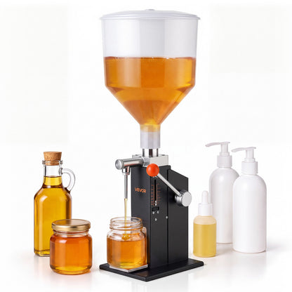 VEVOR Manual Filling Machine, 5-60 ml, 10 L Hopper, Paste Liquid Filler, for Water, Honey, Oil, Shampoo and Lotion, Anti-Drip Nozzle, Adjustable Bottle Stand, Carbon Steel Body, Effort-Saving Handle - CGZLSSD60MLDXKML5001V0 - view 1