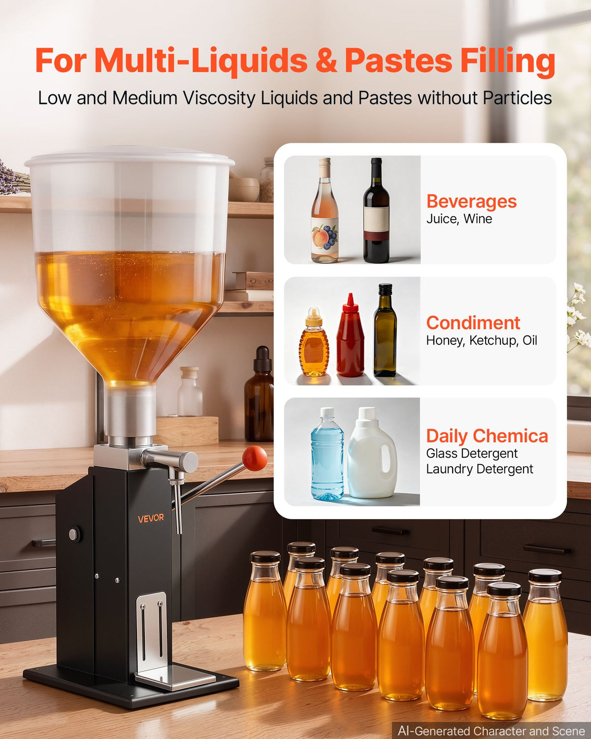 VEVOR Manual Filling Machine, 5-60 ml, 10 L Hopper, Paste Liquid Filler, for Water, Honey, Oil, Shampoo and Lotion, Anti-Drip Nozzle, Adjustable Bottle Stand, Carbon Steel Body, Effort-Saving Handle - CGZLSSD60MLDXKML5001V0 - view 3
