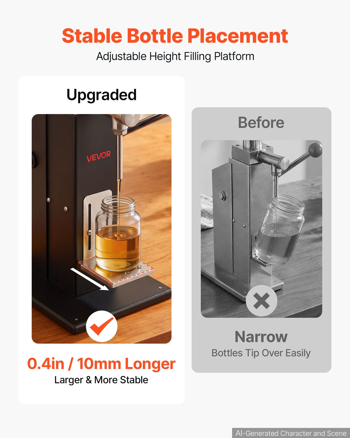 VEVOR Manual Filling Machine, 5-60 ml, 10 L Hopper, Paste Liquid Filler, for Water, Honey, Oil, Shampoo and Lotion, Anti-Drip Nozzle, Adjustable Bottle Stand, Carbon Steel Body, Effort-Saving Handle - CGZLSSD60MLDXKML5001V0 - view 7