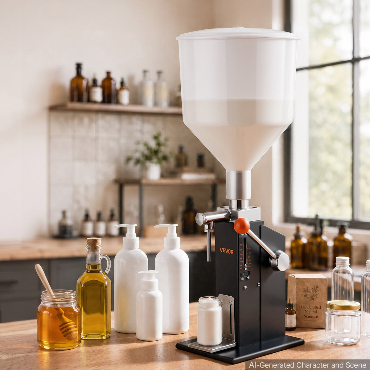 VEVOR Manual Filling Machine, 5-60 ml, 10 L Hopper, Paste Liquid Filler, for Water, Honey, Oil, Shampoo and Lotion, Anti-Drip Nozzle, Adjustable Bottle Stand, Carbon Steel Body, Effort-Saving Handle - CGZLSSD60MLDXKML5001V0 - view 9