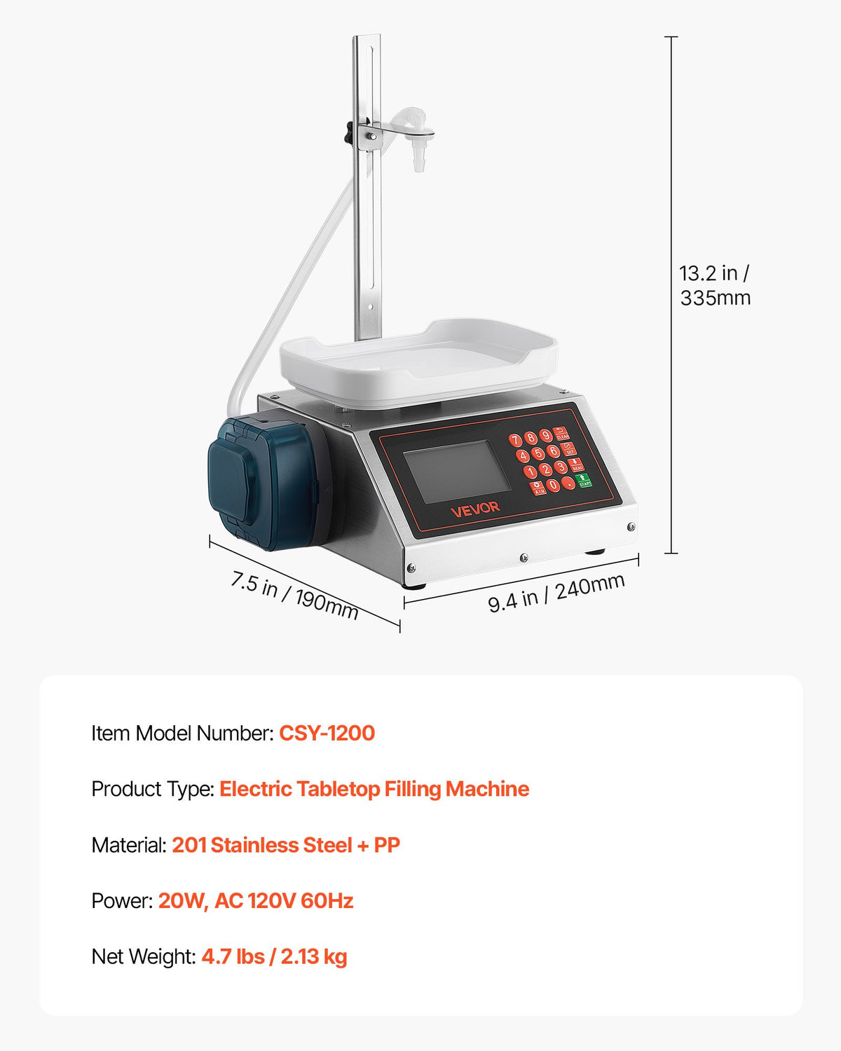 VEVOR Liquid Filling Machine, 2-300 g Recommend Automatic Bottle Filler, for Water, Beverages, Oils, Digital Weighing, Adjustable Stand, Stainless Steel Body, 6 Memory Presets, Anti-Drip Nozzle - CGZTSDD300MLYN0LP001V1 - view 8