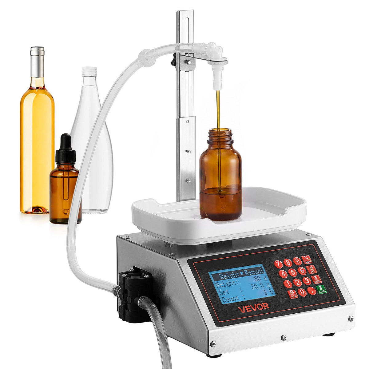 VEVOR Liquid Filling Machine, 10-1000g Recommend Automatic Bottle Filler, for Water, Detergent, Oil, Premium Stainless Steel Body, Digital Weighing, Adjustable Stand, Memory Presets, Easy to Operate - CGZTSDD3500M8FP2E001V1 - view 1