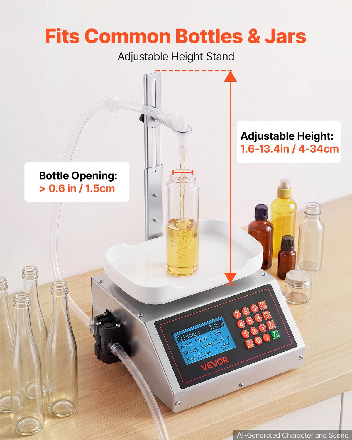 VEVOR Liquid Filling Machine, 10-1000g Recommend Automatic Bottle Filler, for Water, Detergent, Oil, Premium Stainless Steel Body, Digital Weighing, Adjustable Stand, Memory Presets, Easy to Operate - CGZTSDD3500M8FP2E001V1 - view 5