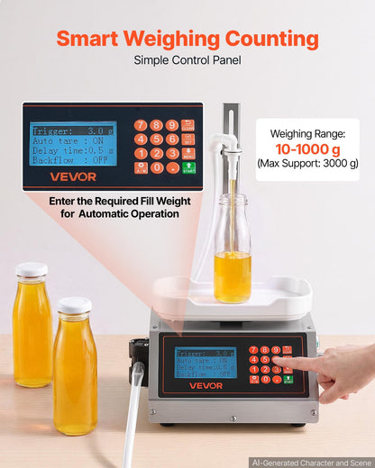 VEVOR Liquid Filling Machine, 10-1000g Recommend Automatic Bottle Filler, for Water, Detergent, Oil, Premium Stainless Steel Body, Digital Weighing, Adjustable Stand, Memory Presets, Easy to Operate - CGZTSDD3500M8FP2E001V1 - view 6
