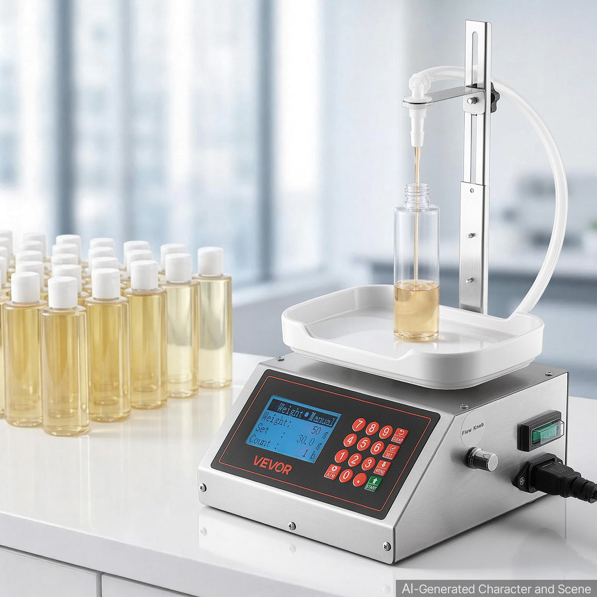 VEVOR Liquid Filling Machine, 10-1000g Recommend Automatic Bottle Filler, for Water, Detergent, Oil, Premium Stainless Steel Body, Digital Weighing, Adjustable Stand, Memory Presets, Easy to Operate - CGZTSDD3500M8FP2E001V1 - view 9