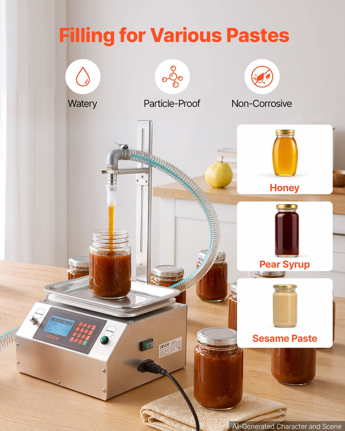 VEVOR Liquid Filling Machine, 20-5000g Recommend Automatic Bottle Filler, for Honey, Pear Syrup, Sesame Paste, Stainless Steel, Digital Weighing, Adjustable Stand, Memory Presets, Easy to Operate - CGZTSDD5000MUYRIH001V1 - view 4