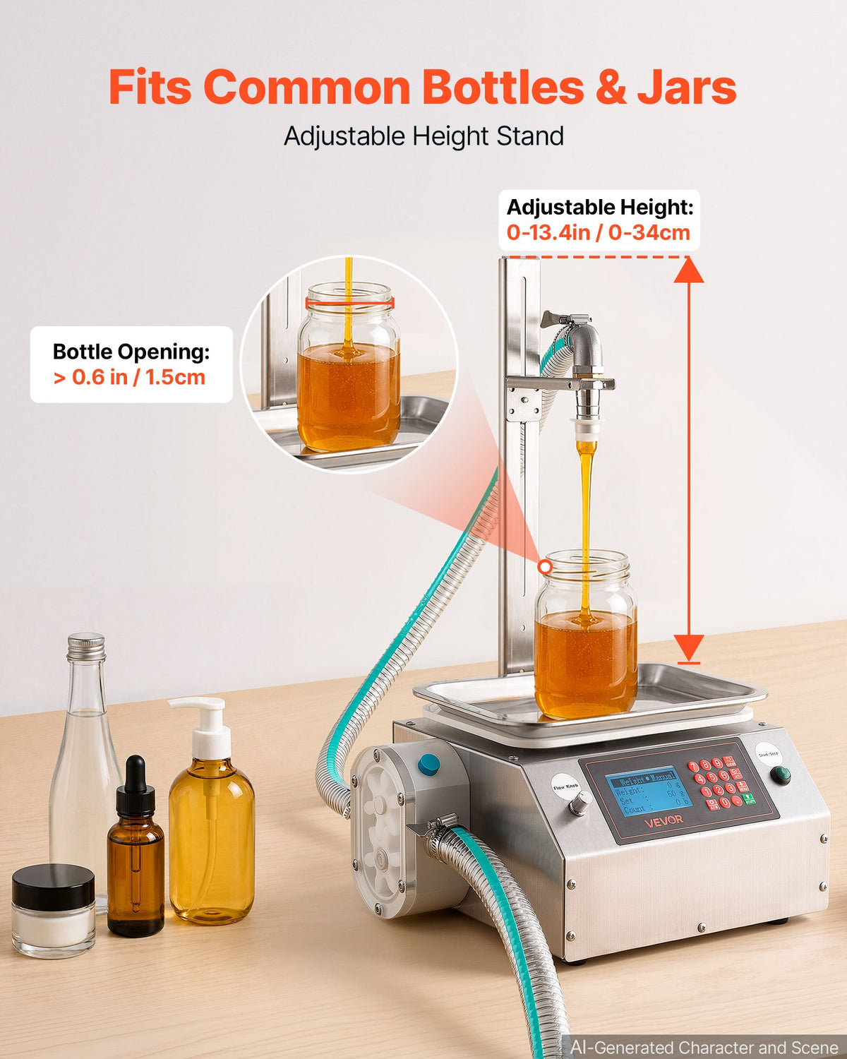 VEVOR Liquid Filling Machine, 20-5000g Recommend Automatic Bottle Filler, for Honey, Pear Syrup, Sesame Paste, Stainless Steel, Digital Weighing, Adjustable Stand, Memory Presets, Easy to Operate - CGZTSDD5000MUYRIH001V1 - view 5
