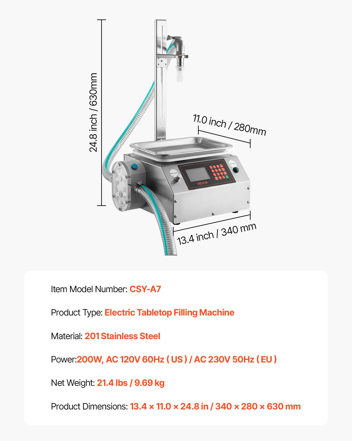 VEVOR Liquid Filling Machine, 20-5000g Recommend Automatic Bottle Filler, for Honey, Pear Syrup, Sesame Paste, Stainless Steel, Digital Weighing, Adjustable Stand, Memory Presets, Easy to Operate - CGZTSDD5000MUYRIH001V1 - view 8