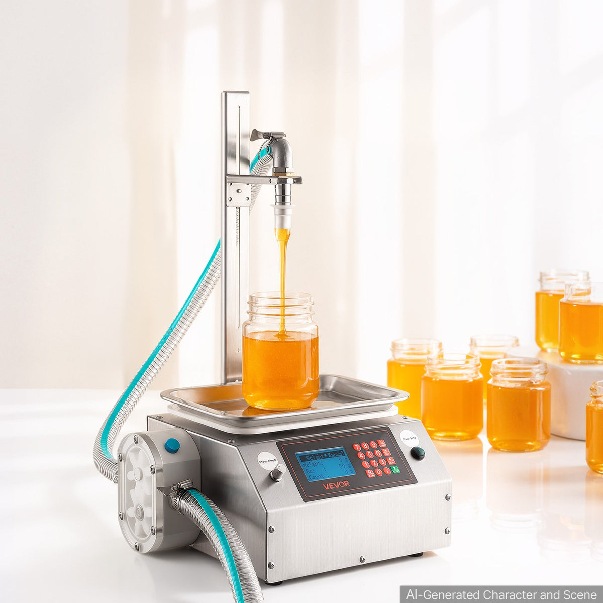 VEVOR Liquid Filling Machine, 20-5000g Recommend Automatic Bottle Filler, for Honey, Pear Syrup, Sesame Paste, Stainless Steel, Digital Weighing, Adjustable Stand, Memory Presets, Easy to Operate - CGZTSDD5000MUYRIH001V1 - view 9