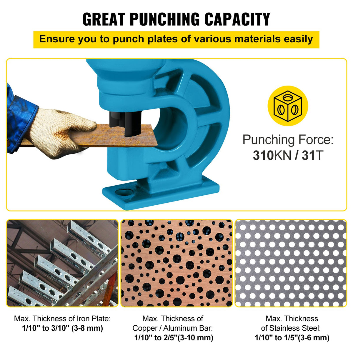 VEVOR CH-60 Hydraulic Hole Punching Tool 31T Hole Digger Force Puncher Smooth Hole Puncher for Iron Plate Copper Bar Aluminum Stainless Steel - CH-60SBFJDKJ00001V0 - view 3