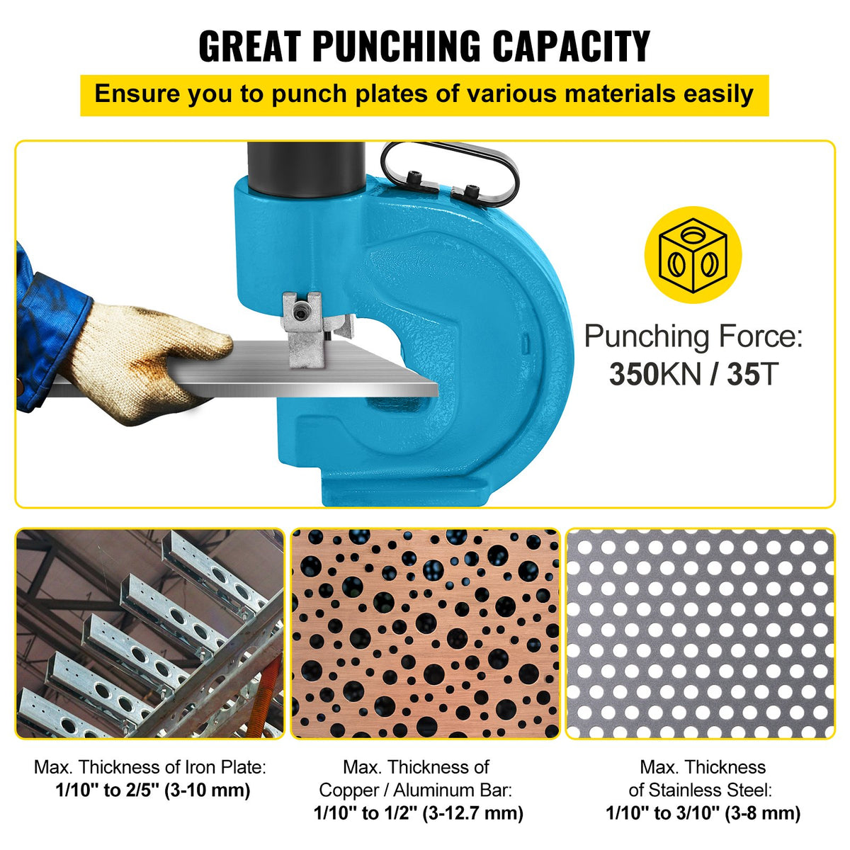 VEVOR CH-70 Hydraulic Hole Punching Tool 35T Hole Digger Force Puncher Smooth Hole Puncher for Iron Plate Copper Bar Aluminum Stainless Steel - CH-70SBFJDKJ00001V0 - view 3