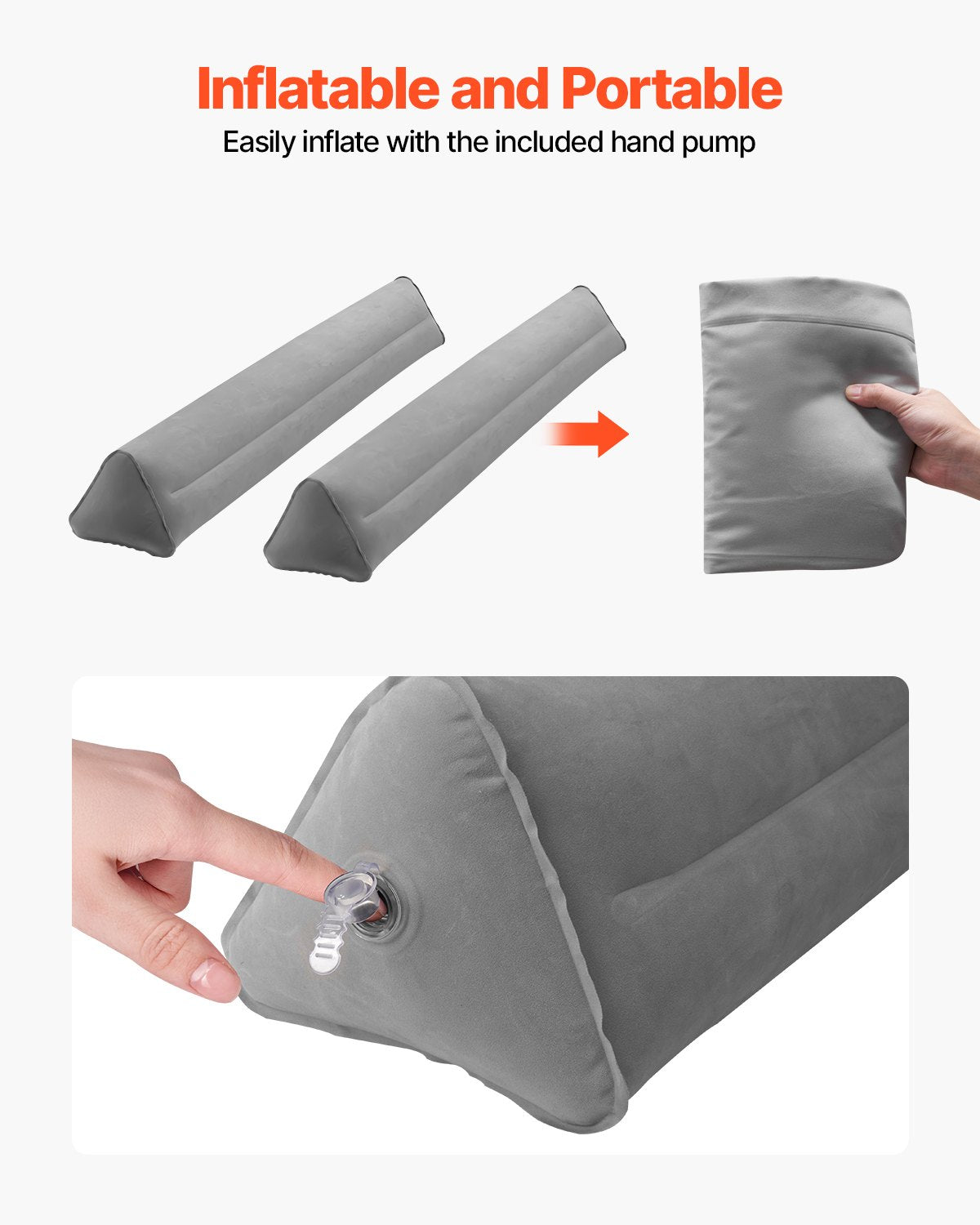 VEVOR Bed Bumper for Toddlers, 47.4-inch Inflatable Bed Guard Rail with Hand Pump, Non-Slip Flocking Toddler Bedrail Bumper for Twin, Full, Queen & King Beds, Lightweight and Portable (2 Packs) - CHCQ2GZ48INC3YCQXV0 - view 3