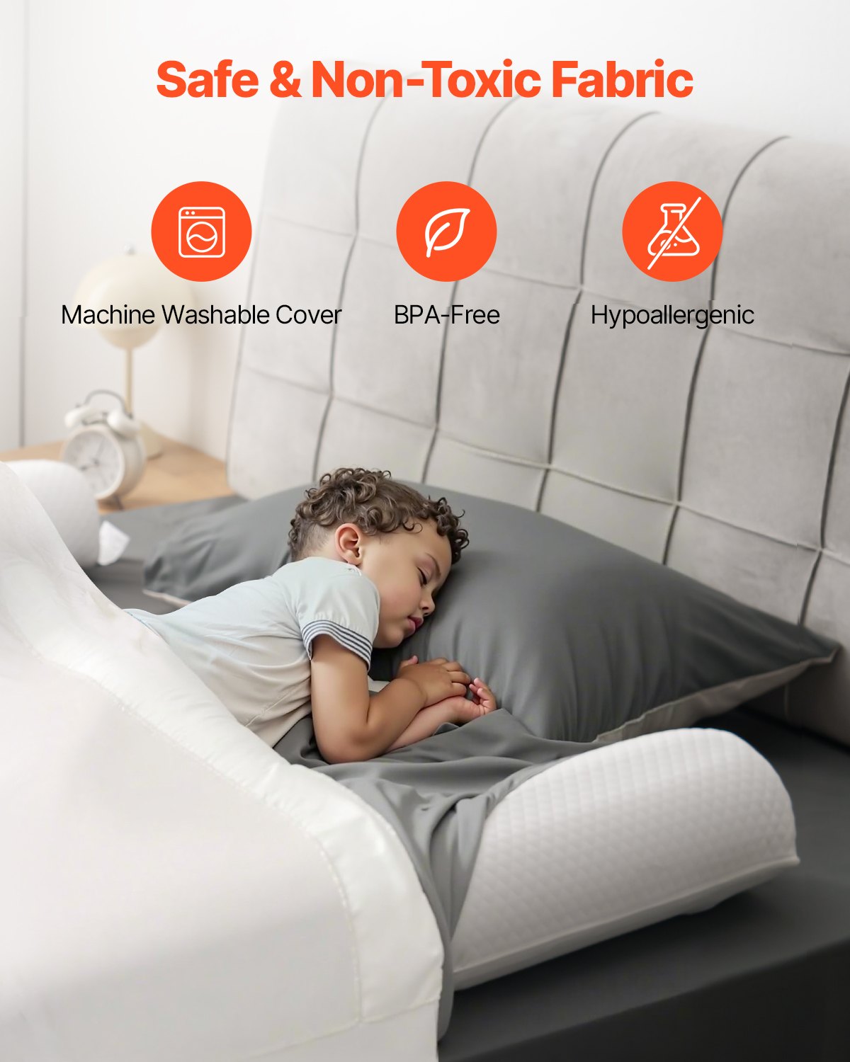 VEVOR Bed Bumper for Toddlers, 52-inch Inflatable Bed Guard Rail with Safety Flap, 2-Pack Toddler Bedrail Bumpers with Non-Slip Bottom & Machine-Washable Cover for Twin, Full, Queen and King Beds - CHCQ2GZ52INC2L6C6V0 - view 6