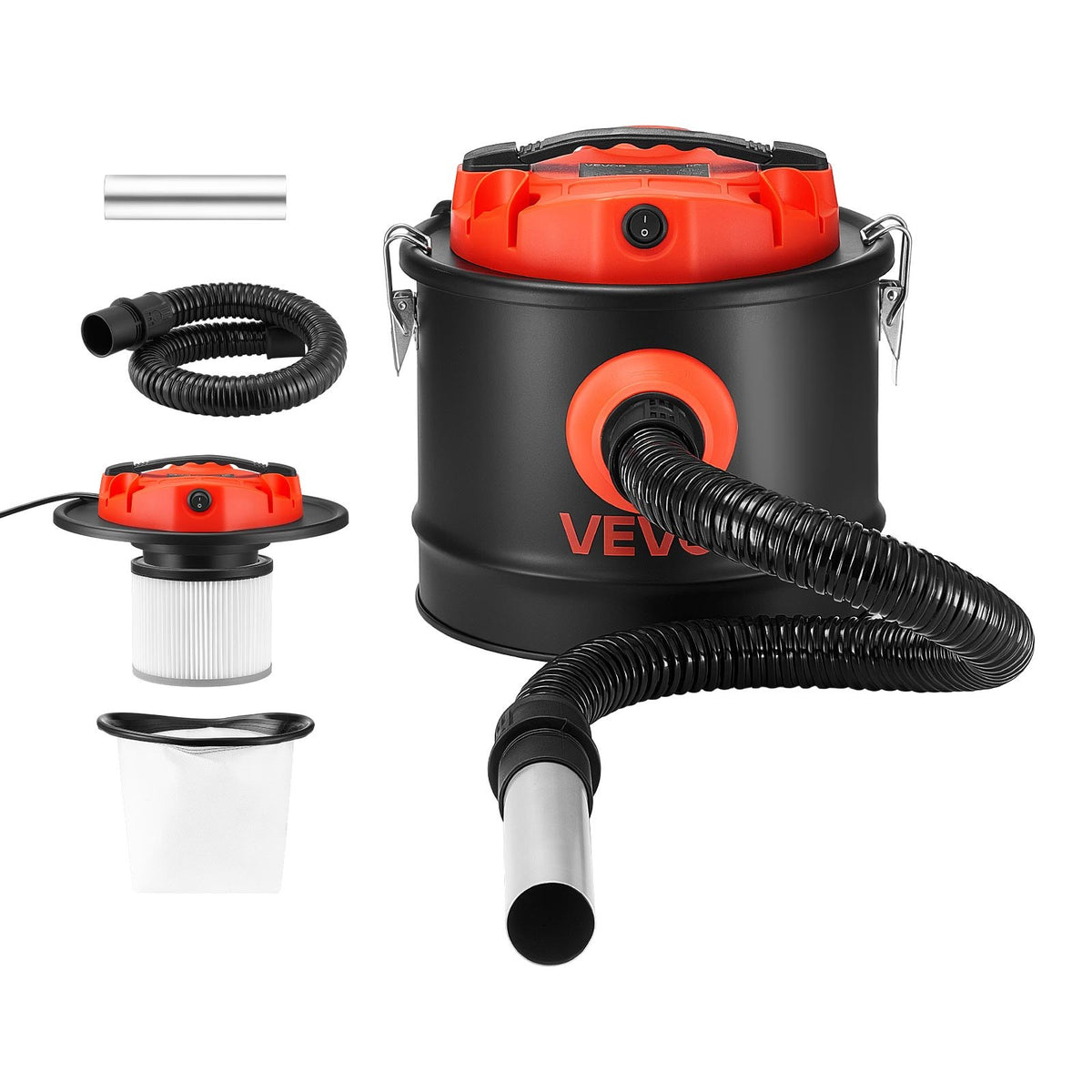 VEVOR Ash Vacuum 2.6 Gallon, 1200W Powerful Fireplace Cleaner Steel Body, for Fireplace, Pellet Stoves, Wood Stoves, Fire Pit, Grills, Double Stage Filtration System, 2.7 FT Hose, Black & Orange - CHGJ26GAL120W9I7Y001V1 - view 1